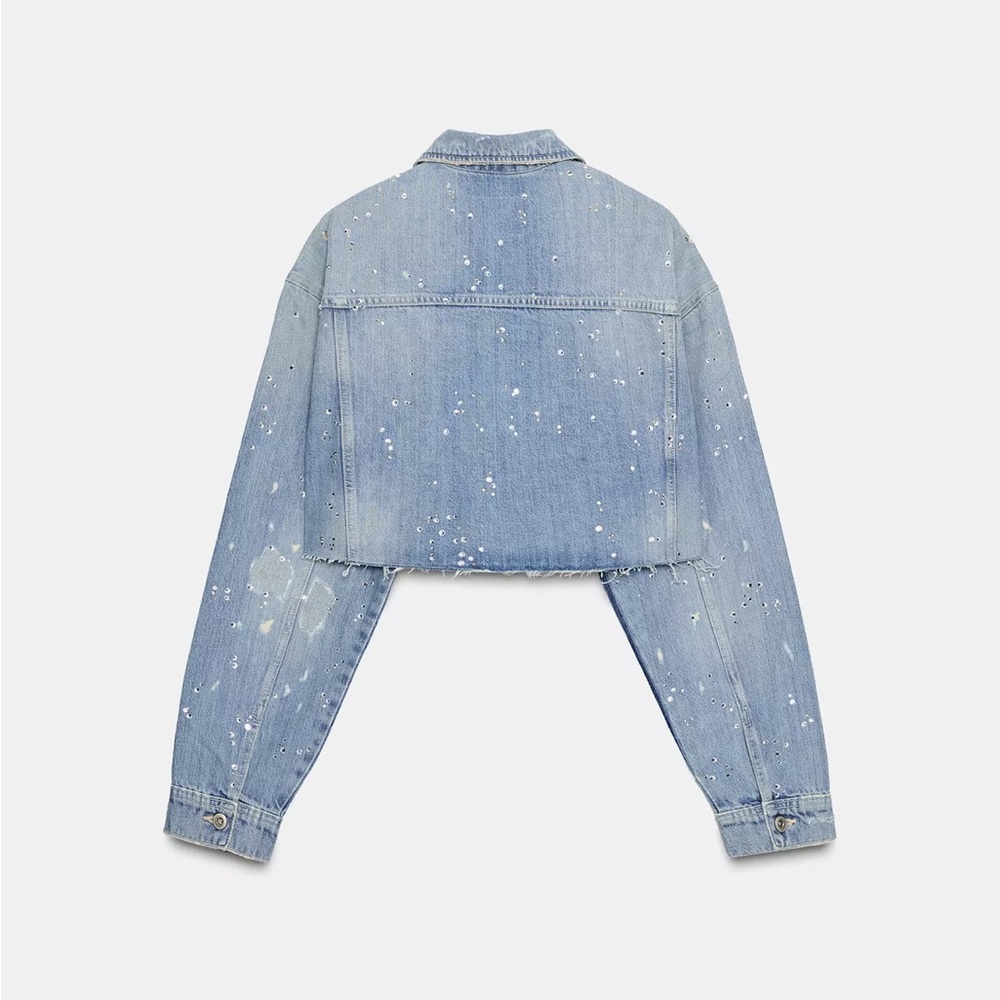 Zara TRF STRASS CROP‎ DENIM JACKET (size S) - Picture 2 of 6